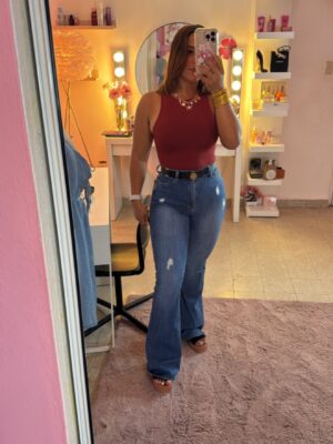 Subtle Distressed Flare Jeans